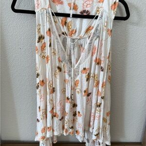 Free People Floral Lace-Detail Blouse in Orange and Cream
